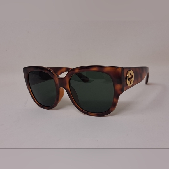 Gucci Women's Sunglasses Havana Green Gold Big Logo Square GG0142S 002 55-20-140 - Picture 2 of 16